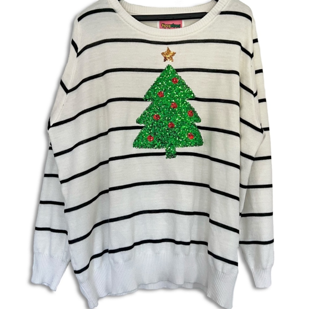 Tipsy Elves Women's Christmas Tree Sequin Striped Sweater XXL Sparkle Holiday